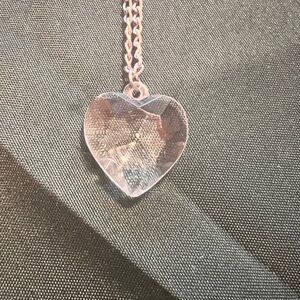 Young girls short clear crystal heart necklace with 22 inch chain